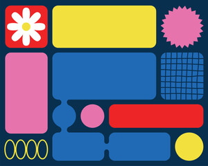 Bento grid web design elements, y2k layouts ,geometric shapes.Trendy retro abstract figures.Vector flat illustration