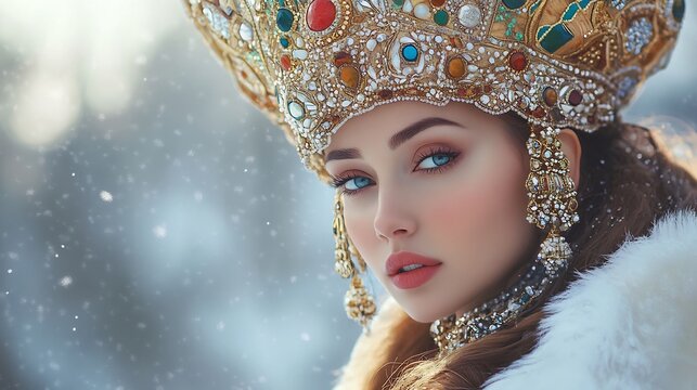 Winter's Enchantress: A Portrait of Elegance in a Sparkling Kokoshnik