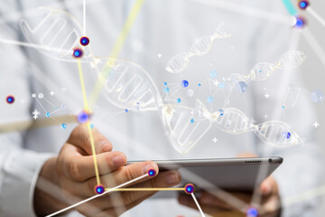 medical on hospital background, medical technology network concept