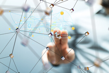 Global network. Blockchain. 3D illustration. Neural networks and artificial intelligence. Abstract  3d