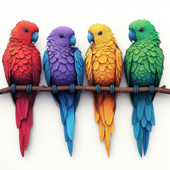 Colorful Parrots on a Branch