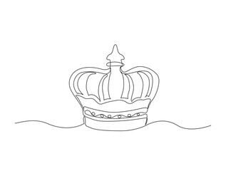 Continuous one line drawing of king crown vector. Royal crown in single line draw illustration. Editable stroke.