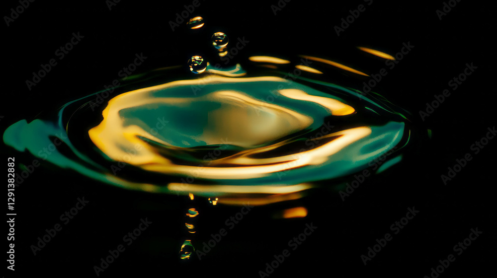 Poster Dynamic abstract background with rippling oil drops on colorful liquid surface