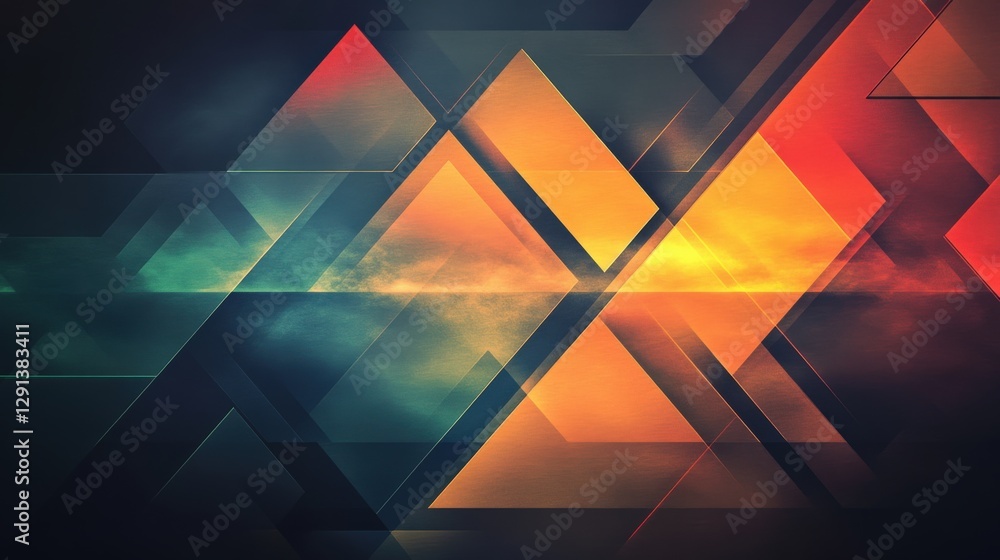 Poster abstract geometric pattern with vibrant colors and layered shapes creating a dynamic visual effect