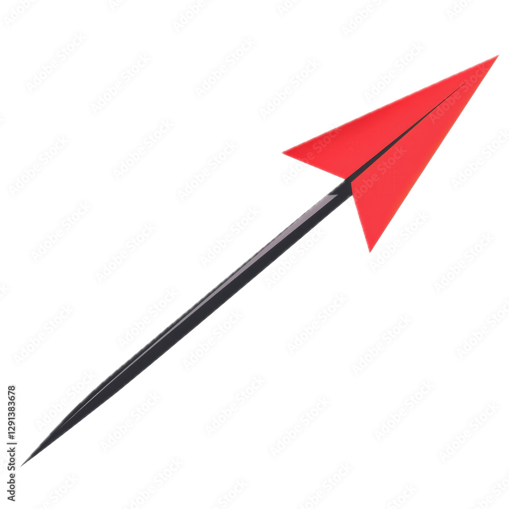Poster red arrow pointing upward on transparent background