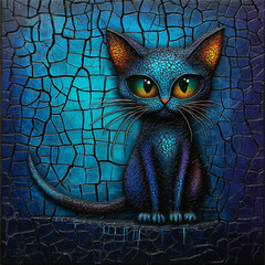Mystical Blue Cat with Glowing Eyes