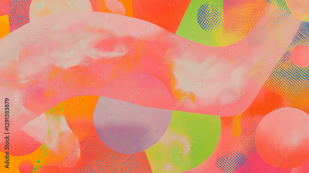 Aufkleber Vibrant abstract background with overlapping shapes and polka dot patterns for modern design