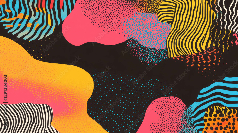 Aufkleber Vibrant abstract art background with overlapping colorful forms and stripes
