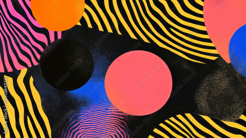 Poster Vibrant abstract background with overlapping colorful forms and stripes for artistic design