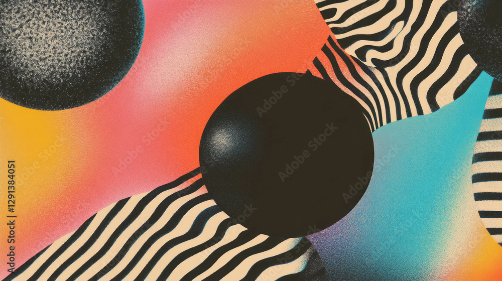 Poster Vibrant abstract background with overlapping forms and stripes for creative design