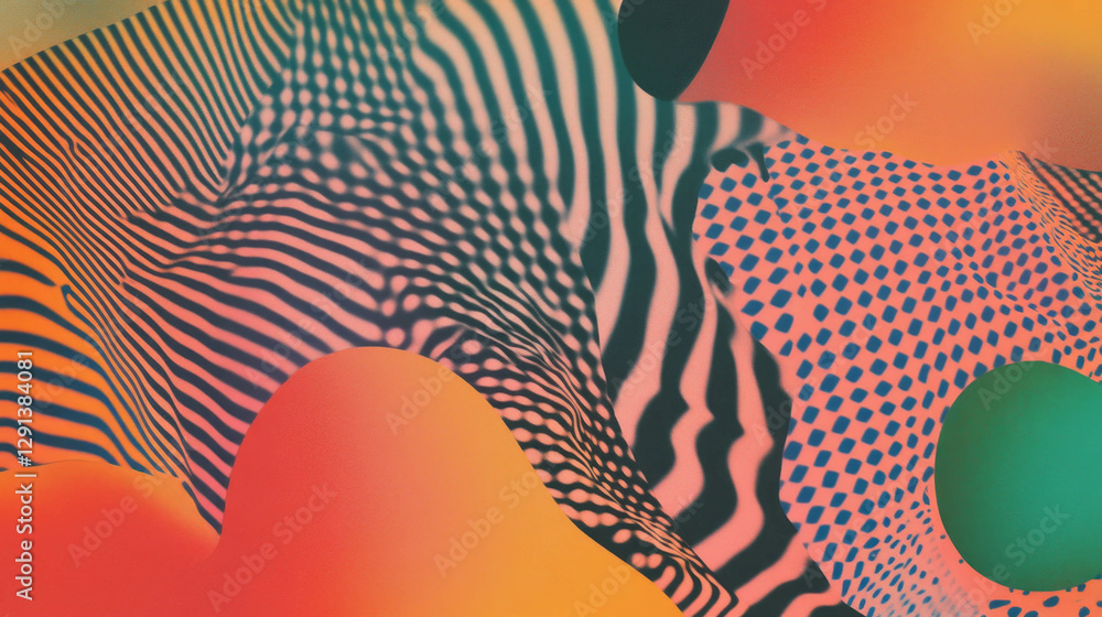 Poster Abstract overlapping forms with striped and dotted patterns for modern design inspiration