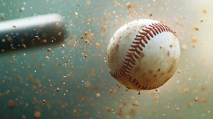 A baseball bat making contact with a ball, sending it flying towards the outfield.