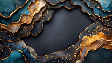 Obraz premium Black and gold textured background with a circular hole in the center for photo placement