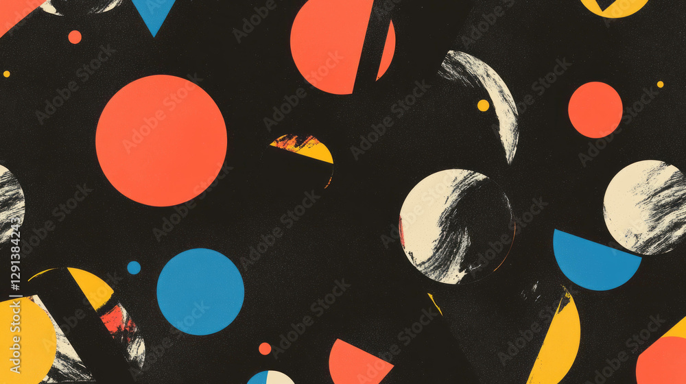 Poster Dynamic abstract background with overlapping circles and triangles in vibrant colors