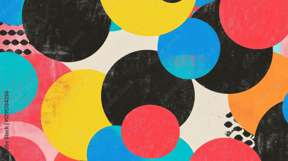 Poster vibrant geometric background with overlapping circles and triangles for design use