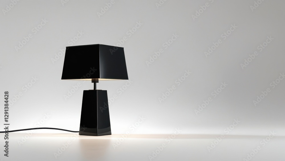 Poster modern black table lamp with square shade on gray background with subtle shadows geometric design an