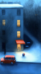 Snowy Night with Warm Lights