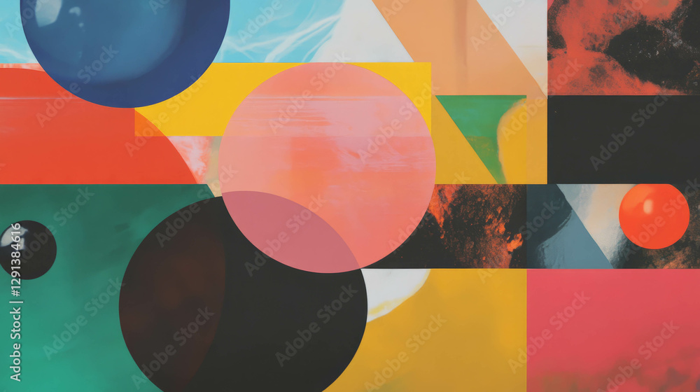 Aufkleber Vibrant abstract background with overlapping circles and triangles for artistic design