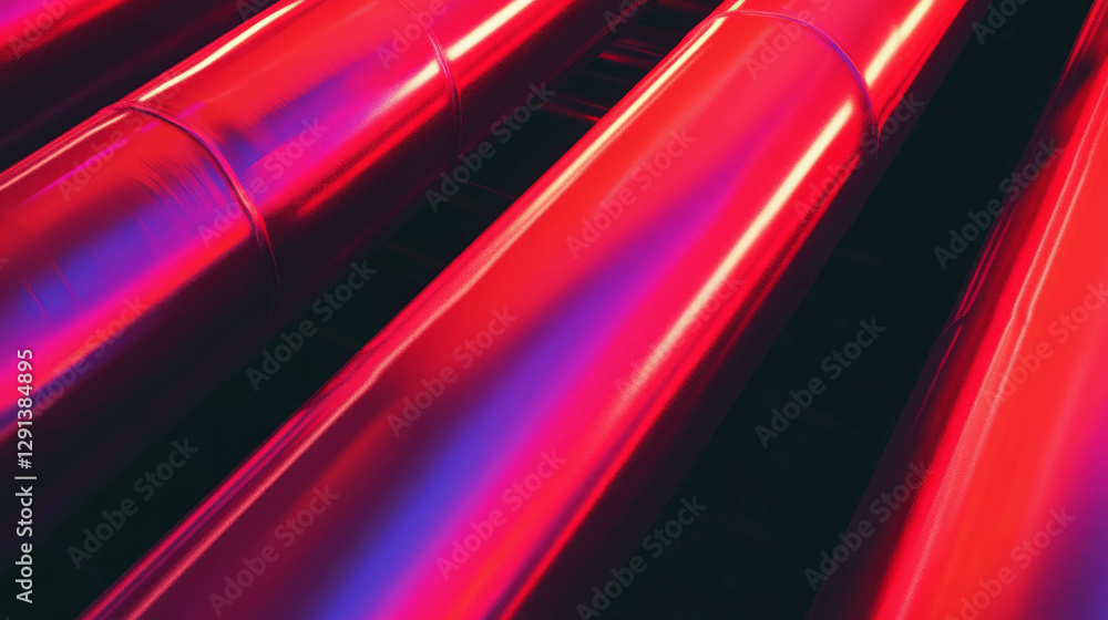 Poster Vibrant red painted pipes with dynamic gradient and abstract design for modern backgrounds