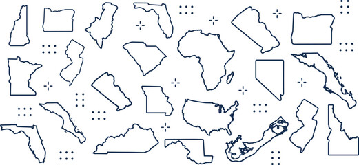 Outline map of the United States of America. 50 States of the USA. US map with state borders. Silhouette of the USA. Vector
