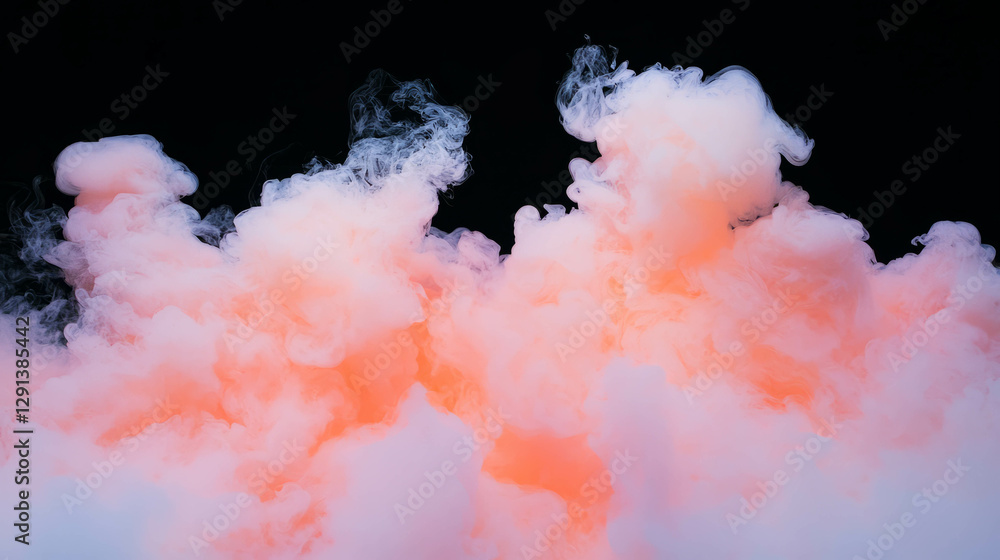 Poster peach smoke cloud on dark background for atmosphere and design projects