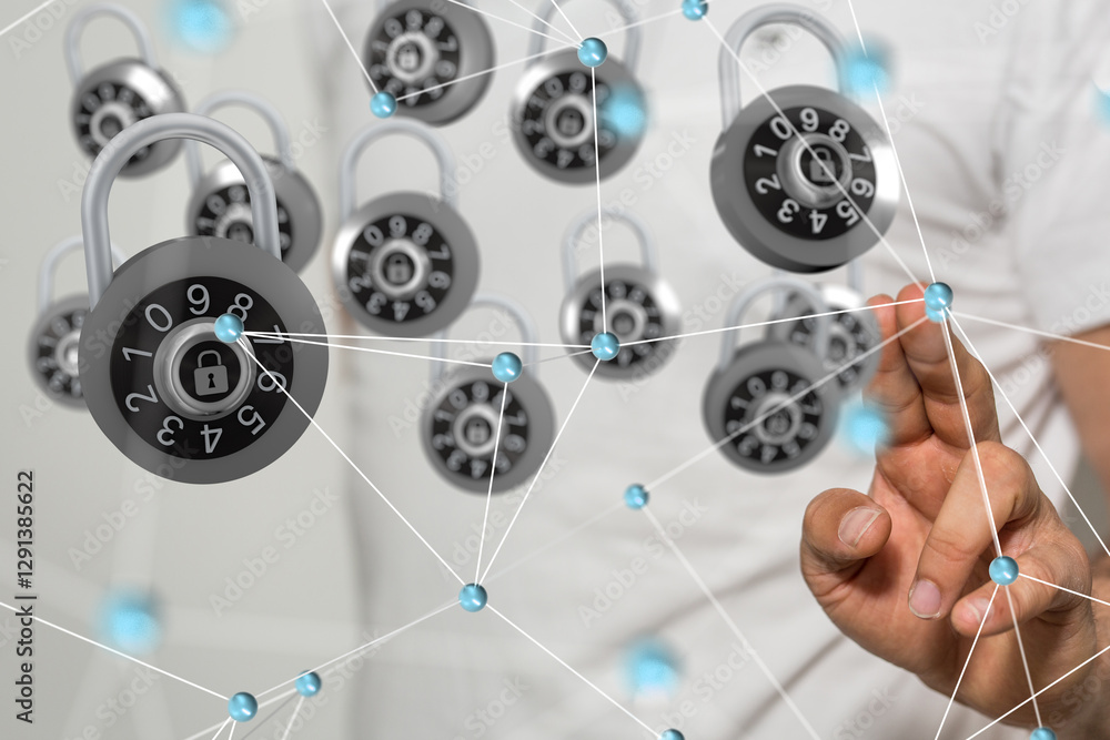 Aufkleber network holding in hand 3d connection data