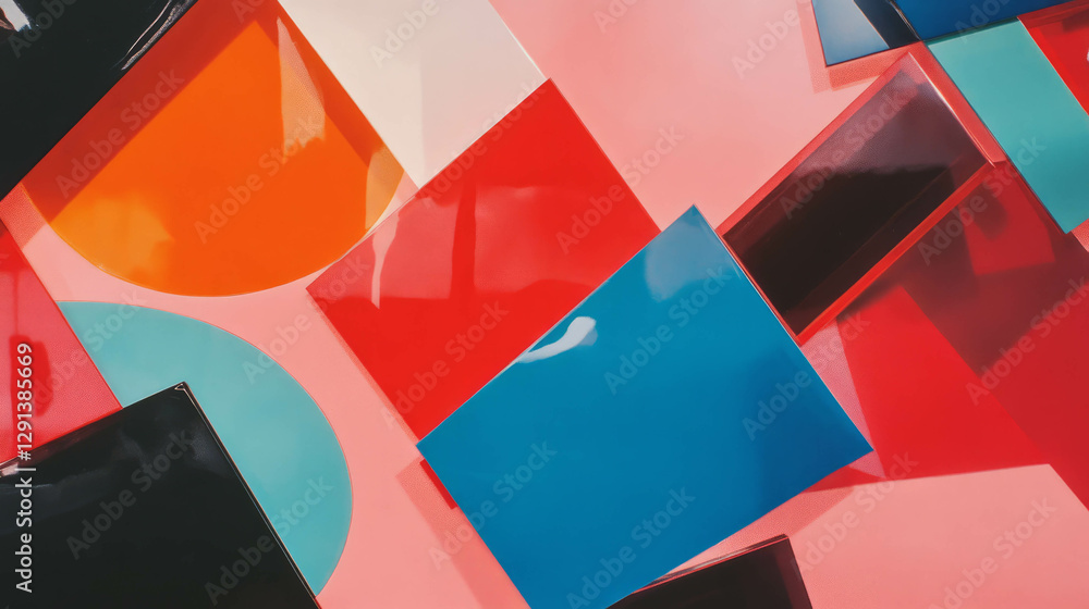 Poster vibrant abstract composition with geometric shapes and colorful background design