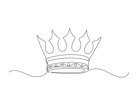 Continuous one line drawing of king crown vector. Royal crown in single line draw illustration. Editable stroke.