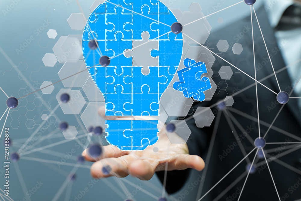 Poster Neural network 3D illustration. Big data and cybersecurity
