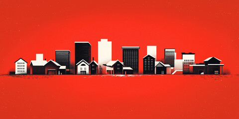 Cityscape with Red Background