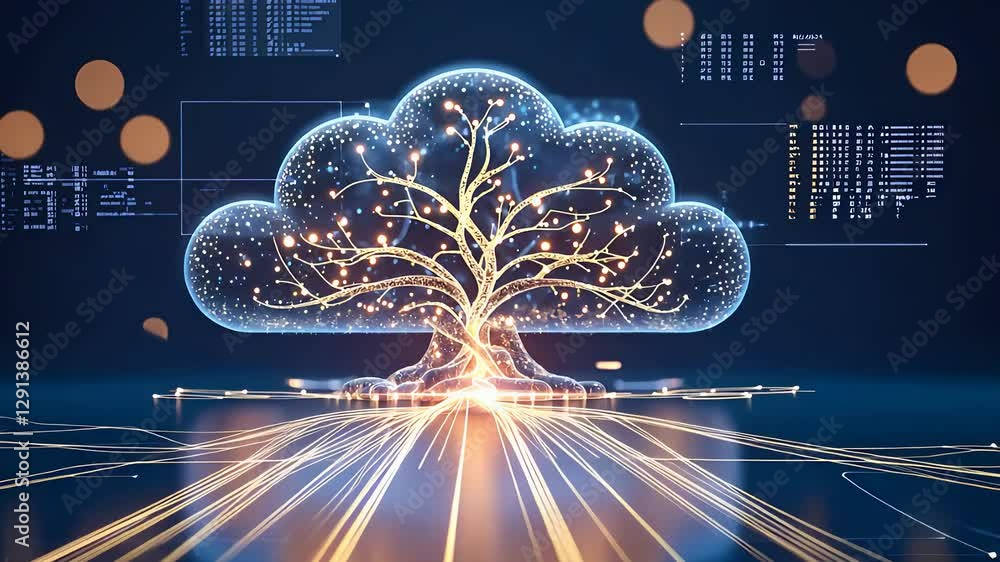 Aufkleber futuristic cloud computing concept with digital tree, data connections, and high-speed information f