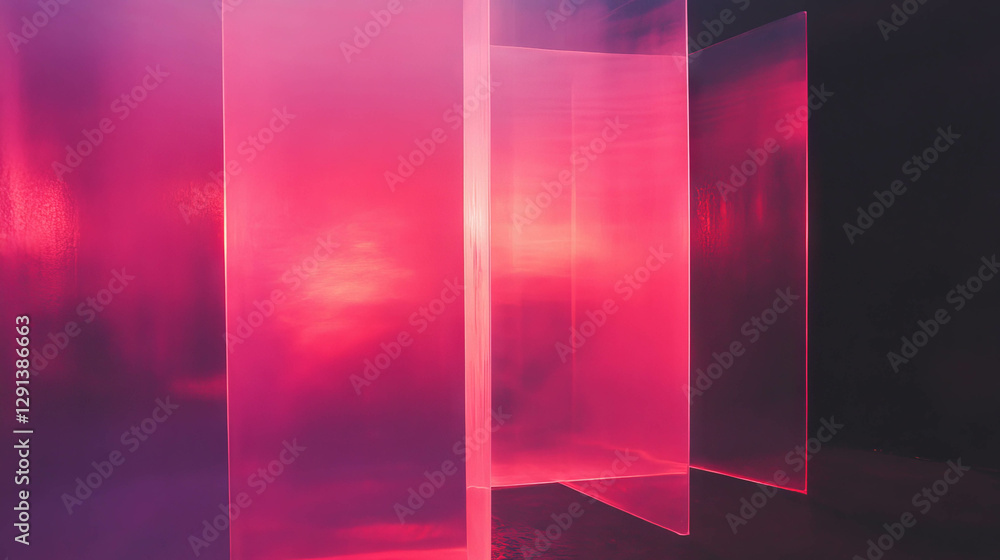 Poster abstract pink light installation creating depth with layered panels