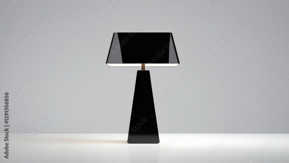 Poster sleek modern black table lamp with square shade on white background with soft lighting for home deco