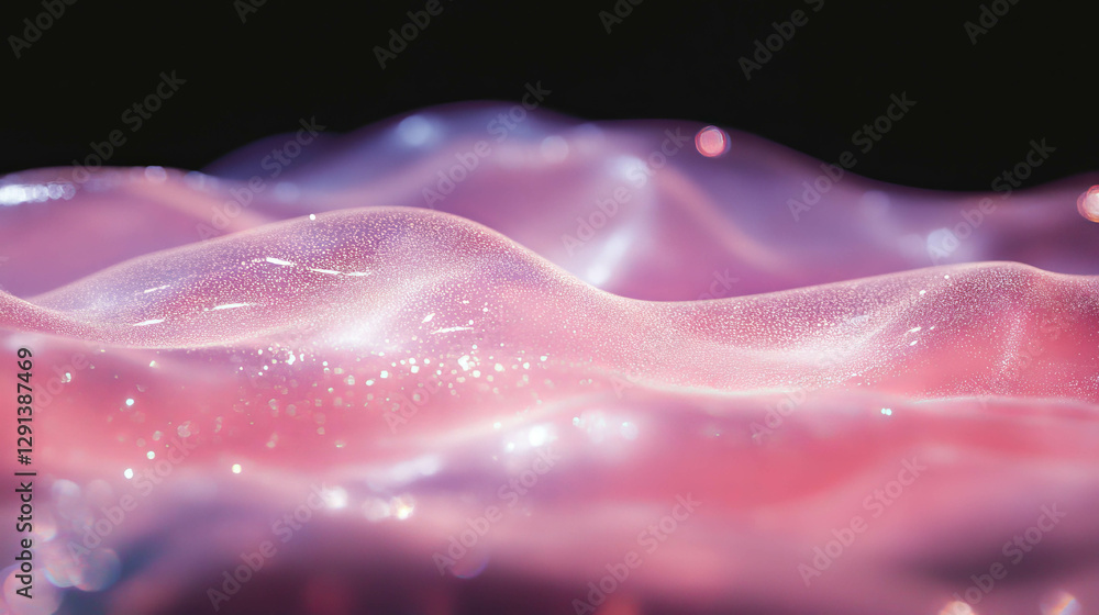 Poster iridescent holographic waves with pink light highlight for abstract design