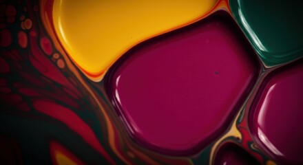 Abstract close-up of vibrant paint colors blending together in fluid patterns