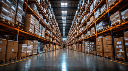 Fototapeta premium A clean and organized smart warehouse integrating IoT-connected sensors for real-time inventory management