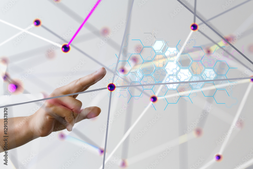 Poster Connecting lines and dots.Big data visualization  - 3d