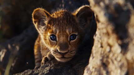 Young Lion Cub in Natural Habitat