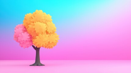 Vibrant Stylized Tree Design in Colorful Background with Gradient Shades of Pink and Blue