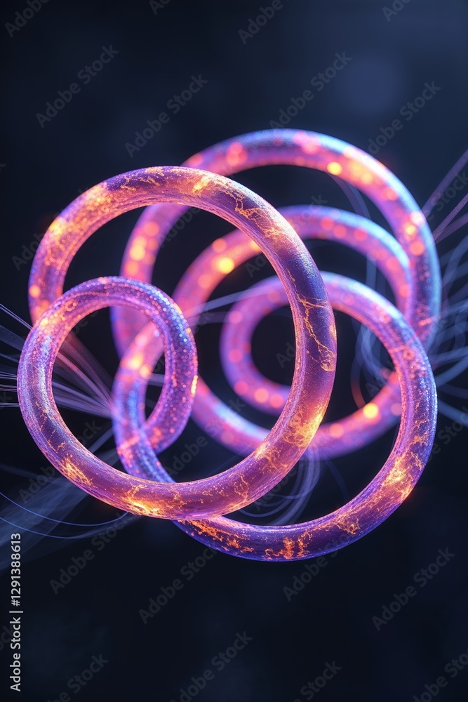 Poster colorful glowing rings intertwine in a mesmerizing abstract composition set against a dark backgroun