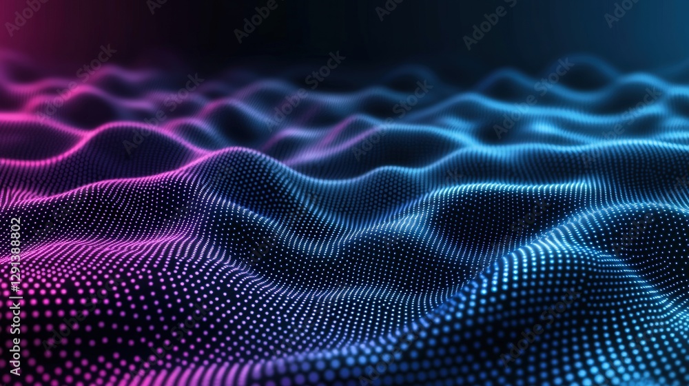  abstract background with three-dimensional waves and dots in various colors and patterns