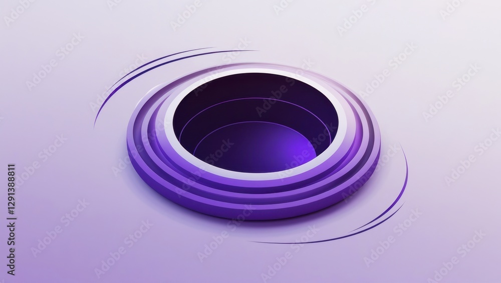 Poster stylized modern black hole icon rendered with pixelated gradient effect on light purple surface with