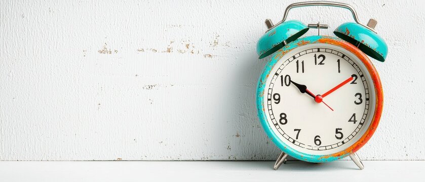 Vintage Alarm Clock on White Background with Subtle Texture
