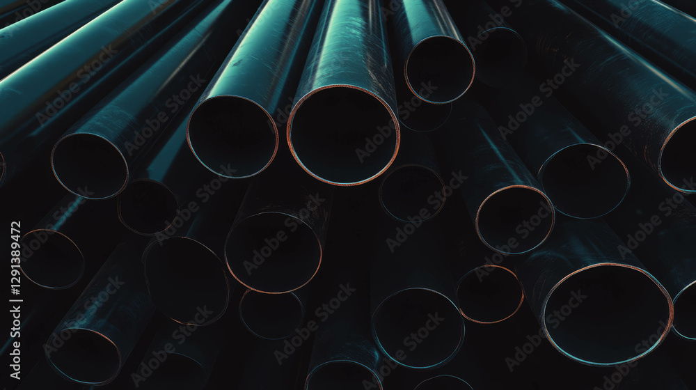Poster industrial pipe background with varied diameters for design and textures
