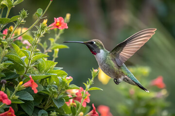 Fototapeta premium Graceful Hummingbird in Flight With Open Wings in Nature 