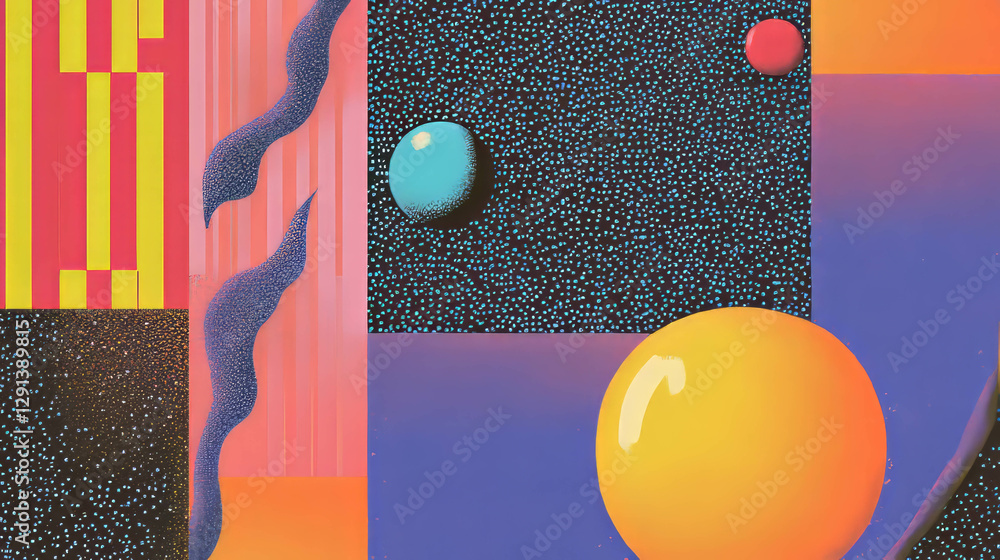 Poster vibrant abstract pixel art with geometric shapes and colorful patterns