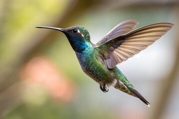 Obraz premium Close Up of a Hummingbird in Flight with Blurred Background