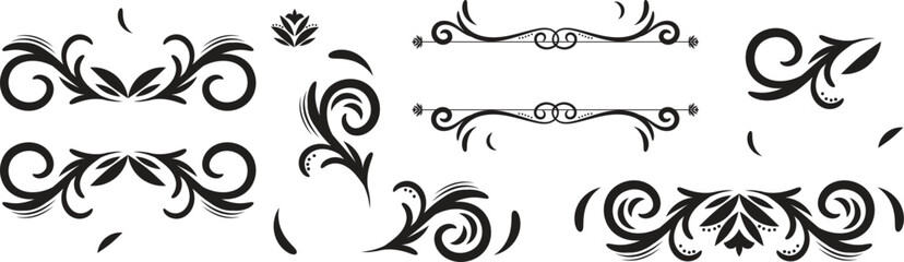 Swirl ornament stroke. Ornamental curls, swirls divider and filigree ornaments vector illustration set