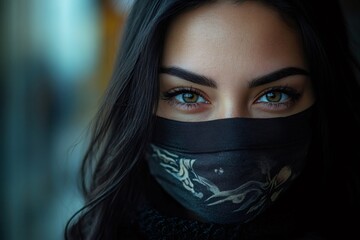 Naklejka premium Young woman wearing fashion face mask looking at camera