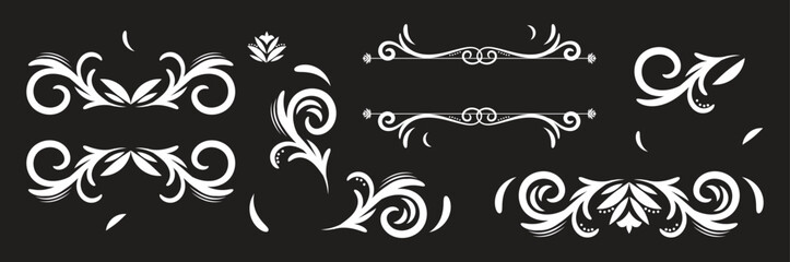 Fototapeta premium Swirl ornament stroke. Ornamental curls, swirls divider and filigree ornaments vector illustration set